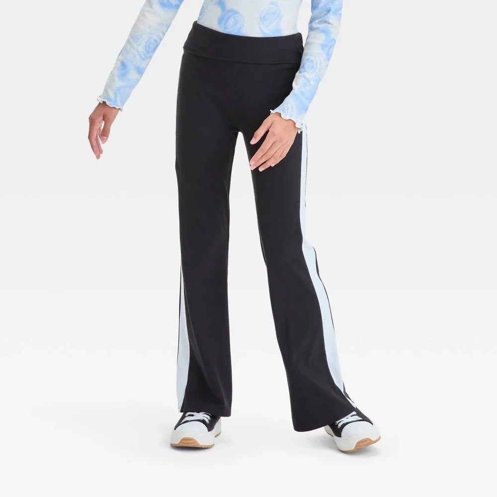 Art Class Girls Fold over Flare Black Pants White Stripe Large 10 12 Streetwear